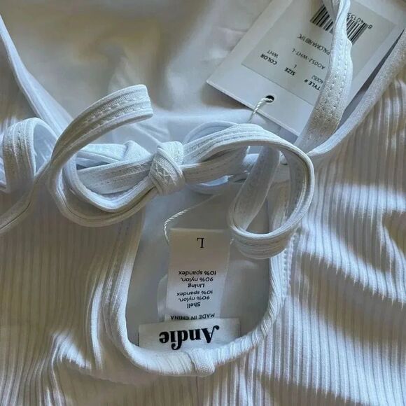 Andie THE PALOMA RIB White One Piece Adjustable Straps Padded  Suit SZ L #1437 - Picture 10 of 12